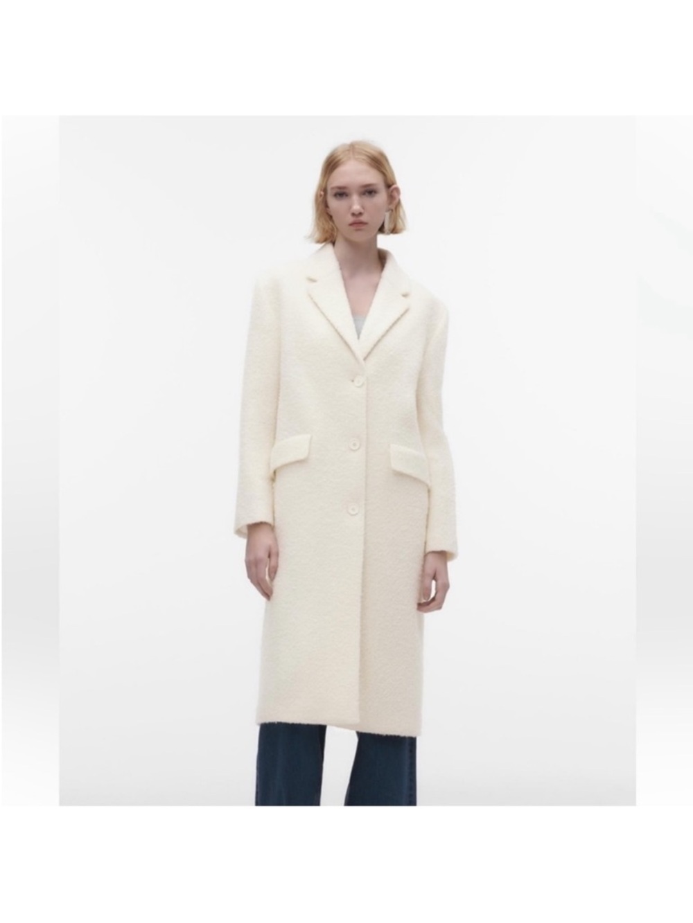 Zara Straight Cut Wool Blend Coat S Ecru Blogger Favorite - Picture 8 of 16